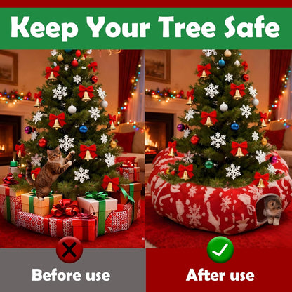 Cat Tunnel Christmas Tree Skirt for Indoor Cats with Bed,Christmas Cat Tunnel Peekaboo Cave Play Christmas Tree Cat Tunnels,Cute Cat Donut Toys Tunnel Skirt Hideout Under Tree