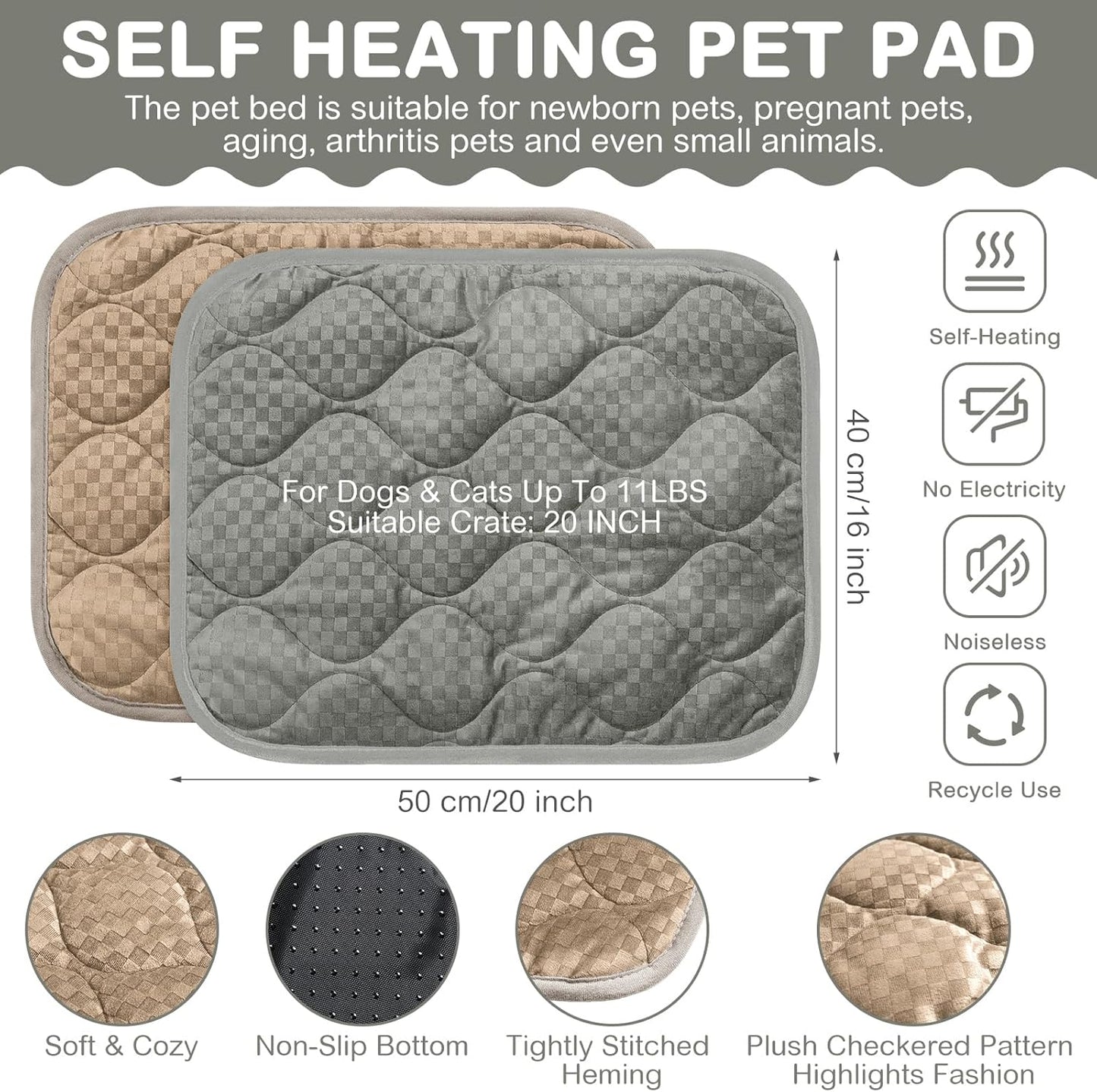4 Pack Self Warming Cat Mat Self Heating Cat Pad Warm Thermal Pet Bed Washable Dog Crate Pad Body Heat Dog Bed Mat Blanket Non Slip Bottom for Outdoor Indoor Pets