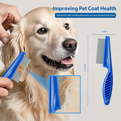 4Piece Dog Grooming Brush Set with Grooming Gloves, Deshedding Comb & Massage Bath Brush - Multifunctional Pet Hair Removal Tools for Shedding, Bathing, Brushing (Blue)