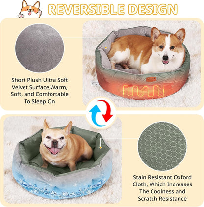 Dual-Sided Pet Bed, Reversible Dog Bed for Small Dogs & Cats with Removable Washable Cover, Warm Plush & Cool Oxford Fabric, Non-Slip Bottom, Grey 20x20 Inch