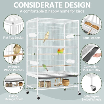Yaheetech 52inch Bird Cage Extra Large Parakeet Parrot Cage for Lovebird Cockatiel Conure Finch with Rolling Stand White
