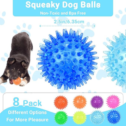 2.5" Squeaky Dog Toy Balls for Small & Medium Dogs – Durable Rubber Chew Toys for Teething Puppies, Spiky Teeth Cleaning Ball with 8 Colors