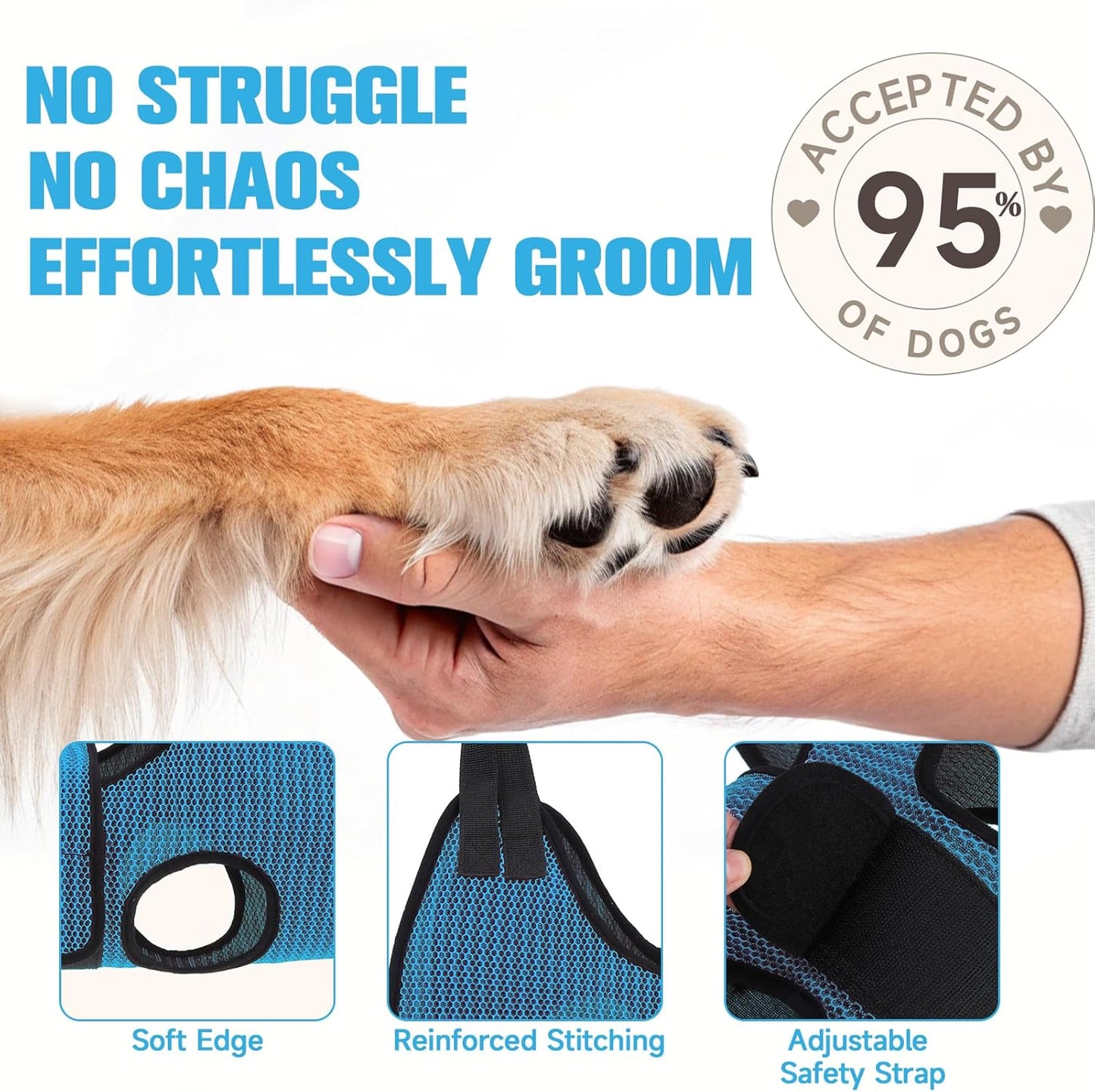 PAWCHIE Dog Grooming Hammock Harness for Dog Cat with Pet Nail Clipper Trimmer-Breathable Cat Hanger Sling for Trimming Clipping Nails-Dog Hammock Restraint Bag for Small Medium Large Dog, Dark Blue S