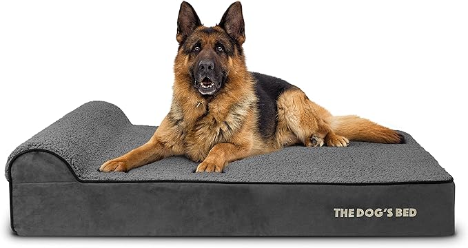 The Dog’s Bed Orthopedic Headrest Dog Bed XL Grey Plush, Memory Foam, Pain Relief for Arthritis, Hip & Elbow Dysplasia, Post Surgery, Lameness, Waterproof Washable Cover