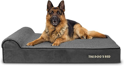 The Dog’s Bed Orthopedic Headrest Dog Bed XL Grey Plush, Memory Foam, Pain Relief for Arthritis, Hip & Elbow Dysplasia, Post Surgery, Lameness, Waterproof Washable Cover