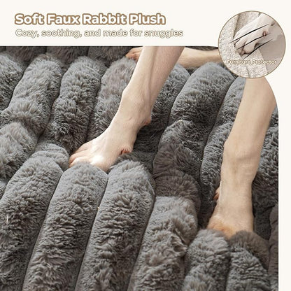 Avont Dog Bed Mat for Couch, Warm Fluffy Calming Sofa Topper Furniture Protector for Small Medium Large Dogs Cats with Removable Washable Cover -Darkgrey(L)
