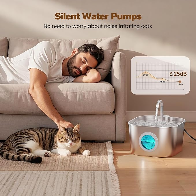 Cat Water Fountain Stainless Steel: Pet Fountains for Cats/Dog Indoor Automatic Waterer Bowls for Drinking Small Animal Water Dispenser Metal Pets Watering Faucet Bottle Auto Kitty Watering Supplies