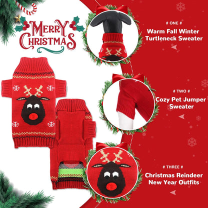 PETCARE Dog Christmas Sweater Red Ugly Funny Cute Cartoon Reindeer Cat Sweaters Jumper Holiday Dog Clothes Puppy Sweaters for Small Medium Large Dogs Fall Winter Outfits Xmas Dogs Costume,XX-Large