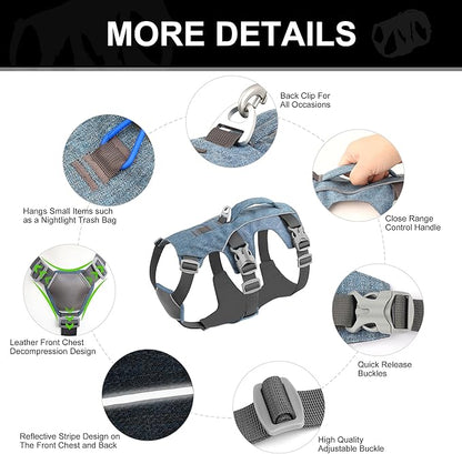Escape Proof Dog Harness Small Sized Dog, Reflective No Pull Dog Vest with Handle, Lightweight Full Body Pet Harness Adjustable for Walking,Training(Blue,Chest:16-27")