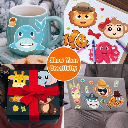 Aowplc 48 Sheets Make-a-Face Animal Stickers Mix and Match for Kids Party Favors Supplies Activities Crafts