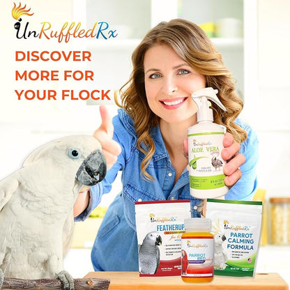 UnRuffledRx FeatherUp! Bird Vitamins with Biotin for Beautiful Plumage - Feather Growth Supplements for Parrots - 90 gm - 240 Servings