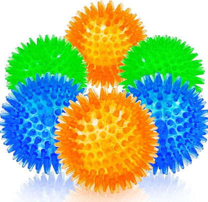 Squeaky Balls for Pet Small Puppy, TPR Fetch Spike Balls for Dogs, Rubber 6 Pack Bright Colors Chew Teething Dog Toys