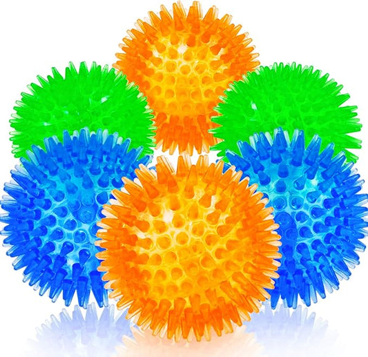 Squeaky Balls for Pet Small Puppy, TPR Fetch Spike Balls for Dogs, Rubber 6 Pack Bright Colors Chew Teething Dog Toys