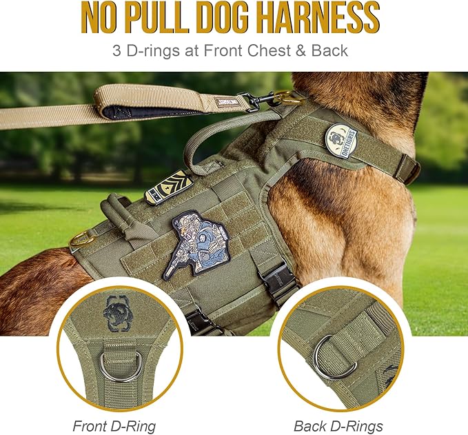 OneTigris Tactical Large Dog Harness, 5X Metal Buckled No Pull Service Dog Harness Vest with Hook & Loop Panels, Military Heavy Duty Dog Vest for Walking Hiking Training