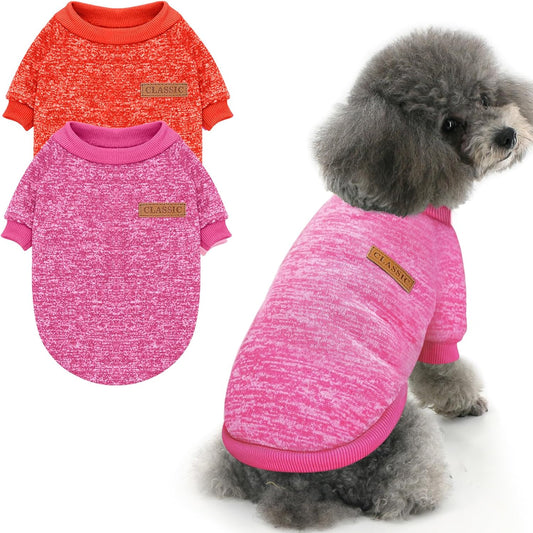 2 Pieces Pet Dog Classic Knitwear Sweater, Fleece Coat for Small,Medium Dogs,Warm Pet Dog Cat Clothes,Soft Puppy Customes for Chihuahua Yorkshire Tzu (Rose Red Orange,S)
