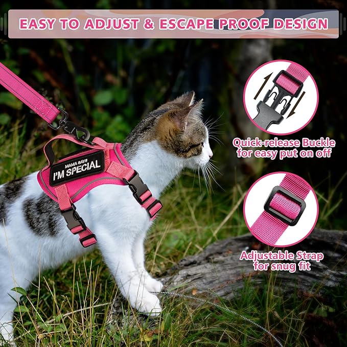 Tactical Cat Harness and Leash, Escape Proof Large Cat Walking Vest,Adjustable Soft Mesh Pet Vest Harness with Control Handle, Molle Patches (777816858438, Large)