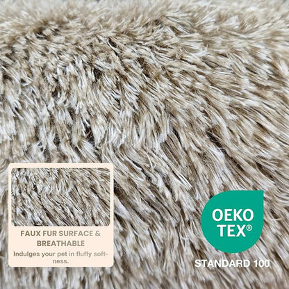 Calming Dog Bed Cat Bed Medium Size Dog - Donut Washable Medium Pet Bed, Warm Kitten Nest 24 inches Anti-Slip Round Fluffy Plush Faux Fur Cat Bed, Fits up to 25 lbs Pets, (Premium Brown)
