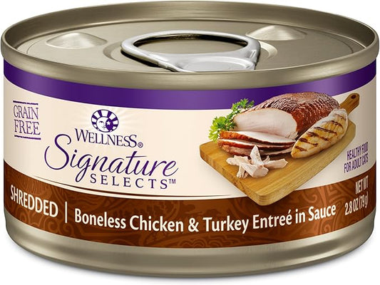 Wellness CORE Signature Selects Shredded Adult Wet Cat Food, Natural, Protein-Rich, Grain Free, 2.8 Ounce, 12 Pack (Chicken & Turkey)