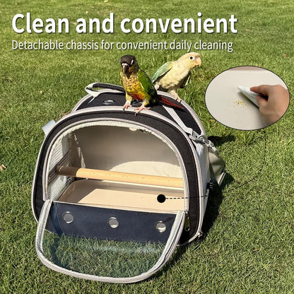 Bird Carrier,Bird Cage Parakeet Parrot Budgie Carrier Backpack for Small Birds, Travel Bird Cages with Perch, Transparent Ventilation Cockatiels, Lightweight Pet Carrier for Outdoor Use(Black)