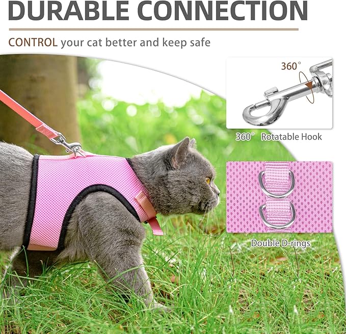 PUPTECK Soft Mesh Cat Vest Harness and Leash Set Puppy Padded Pet Harnesses Escape Proof for Cats Small Dogs, Pink Medium