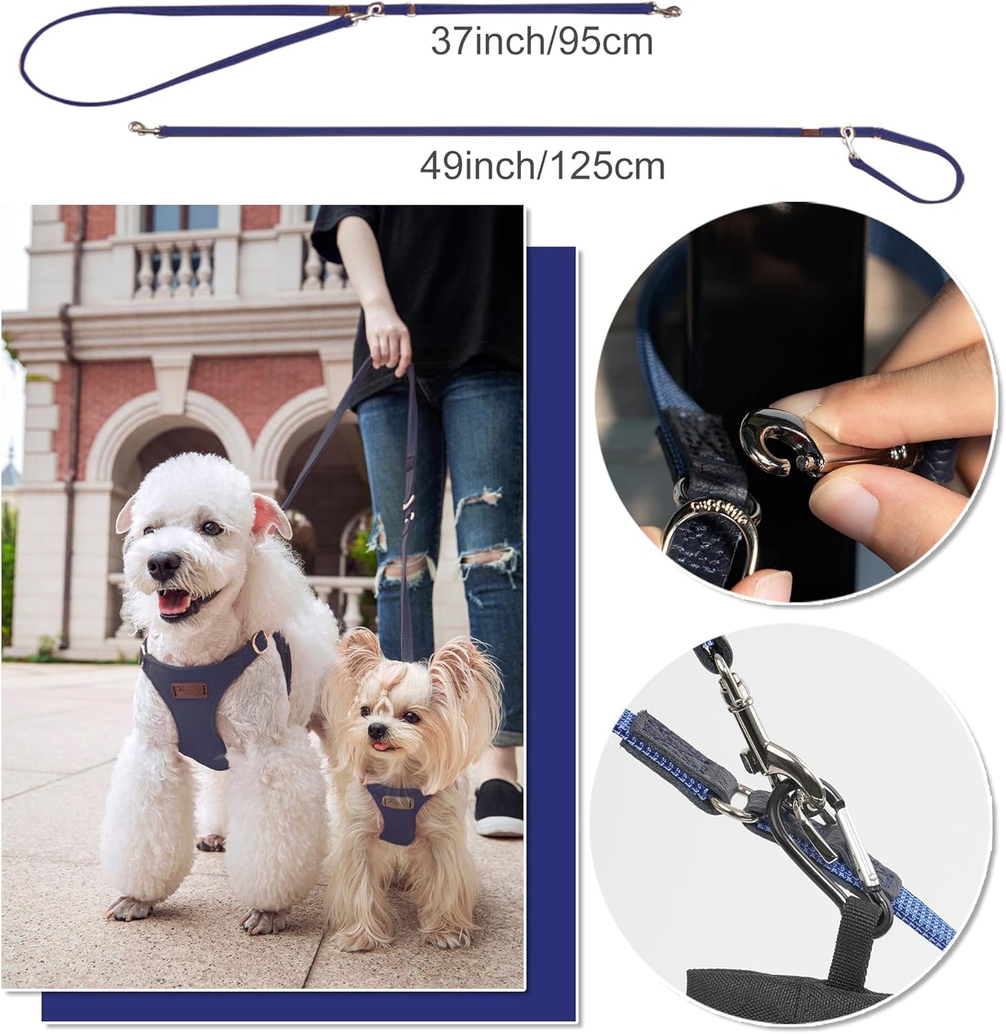 Puppytie No Pull Small Dog Harness with Multifunction Dog Leash,Lightweight Soft Adjustable No Choke Escape Proof Pet Harness Vest Pet Harness Vest,Plaid Blue,S