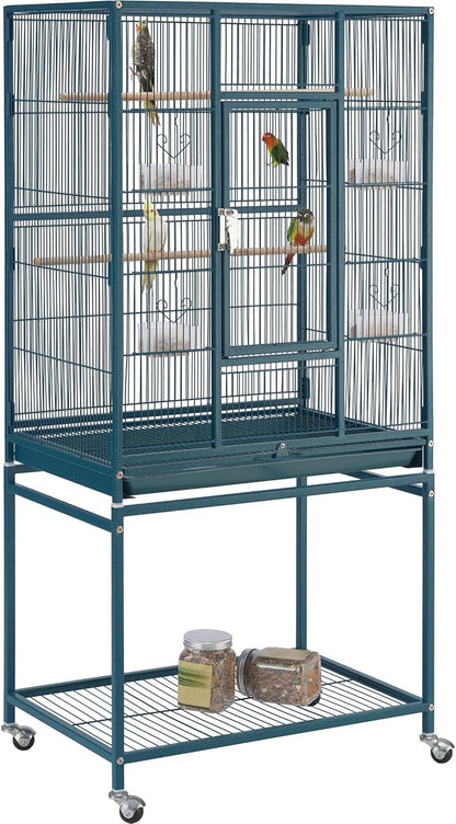 Yaheetech 54inch Metal Large Parrot Parakeet Flight Bird Cage w/Rolling Stand for Small Parrots Cockatiel Sun Parakeet Green Cheek Conure Lovebird Budgie Finch Canary