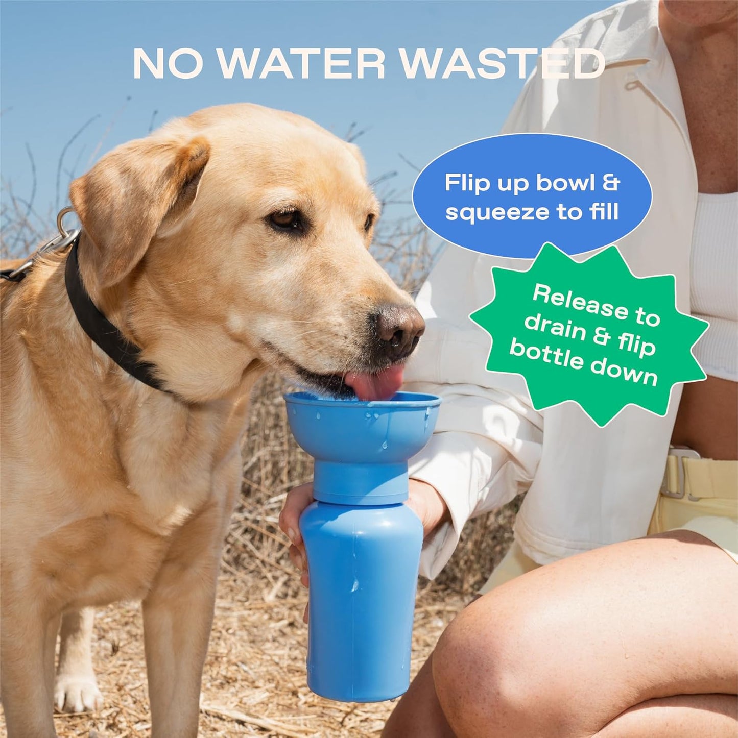 Springer Flip Portable Dog Water Bottle with Foldable Food Grade Silicone Bowl - 20 Ounce Travel Dog Water Bottle Ideal for Camping - Easy Squeeze Hydration & Release to Drain