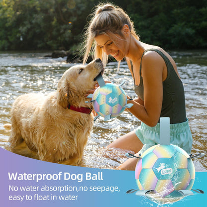 QDAN Dog Balls: Dog Soccer Ball with Straps, Herding Ball for Dogs, Outdoor Toys Interactive Toys for Large Dogs, Pet Birthday Gifts,Gradient Blue (8 Inch)