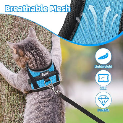 PUPTECK Cat Harness and Leash Set Escape Proof, Adjustable Reflective Kitten Jacket Easy Control, Pet Vest Harness for Cats Small Dogs Puppies Walking and Travel