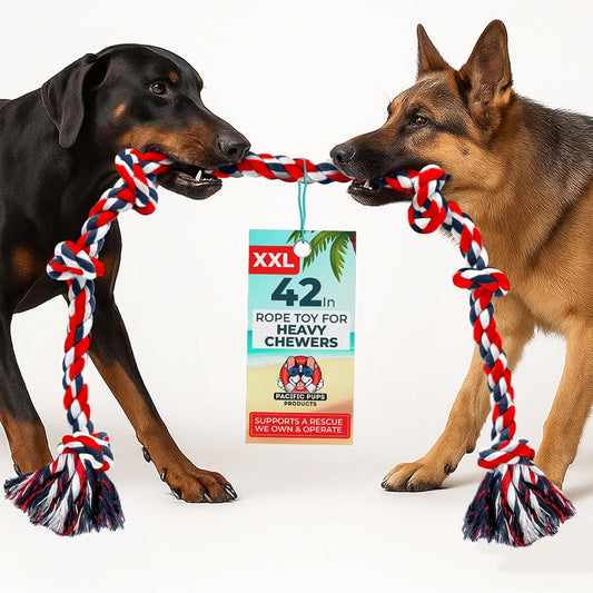 Giant Dog Rope Toys for Extra Large Dogs - 42 Inch, 6 Knot Large Tough Rope Toys for Dogs - Benefits Non-Profit Animal Rescue - Giant Indestructible Dog Toy for Aggressive Chewers (Red)