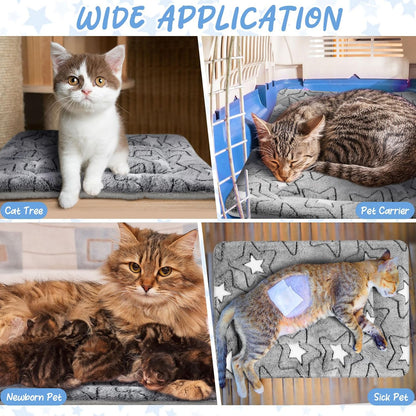 VitalCozy 2 Pack Self Warming Cat Mat Self Heating Pad Bed Reversible Machine Washable Reflects Body Heat Warm Thermal Pet Pad Crate Blanket for Feral and Indoor Cat(Double Star,21" X 14")
