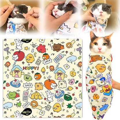 XANGNIER Cat Wrap for Grooming,Cat Restraint Wrap for Cutting Nails,Fabric Burrito Wrap for Nail Clipping, Anti-Scratch, Anti-Escape,Multifunctional Swaddle Wrap Pet Tool (27.5 x 27.5 Inch)