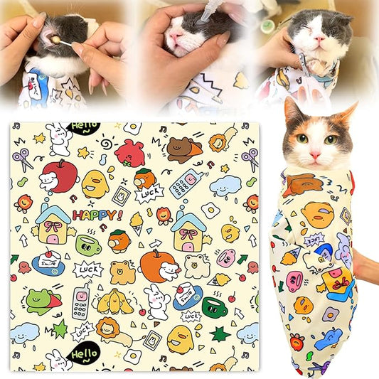 XANGNIER Cat Wrap for Grooming,Cat Restraint Wrap for Cutting Nails,Fabric Burrito Wrap for Nail Clipping, Anti-Scratch, Anti-Escape,Multifunctional Swaddle Wrap Pet Tool (27.5 x 27.5 Inch)