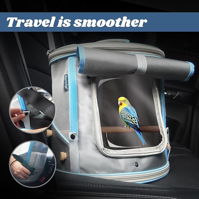 Bird Travel Carrier Cage for Small to Medium Size, Portable Parrot Parakeet Cockatile Conure Transport Cage with Clear Window and Fabric Shade, Round Carry Bird Bag