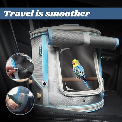 Bird Travel Carrier Cage for Small to Medium Size, Portable Parrot Parakeet Cockatile Conure Transport Cage with Clear Window and Fabric Shade, Round Carry Bird Bag