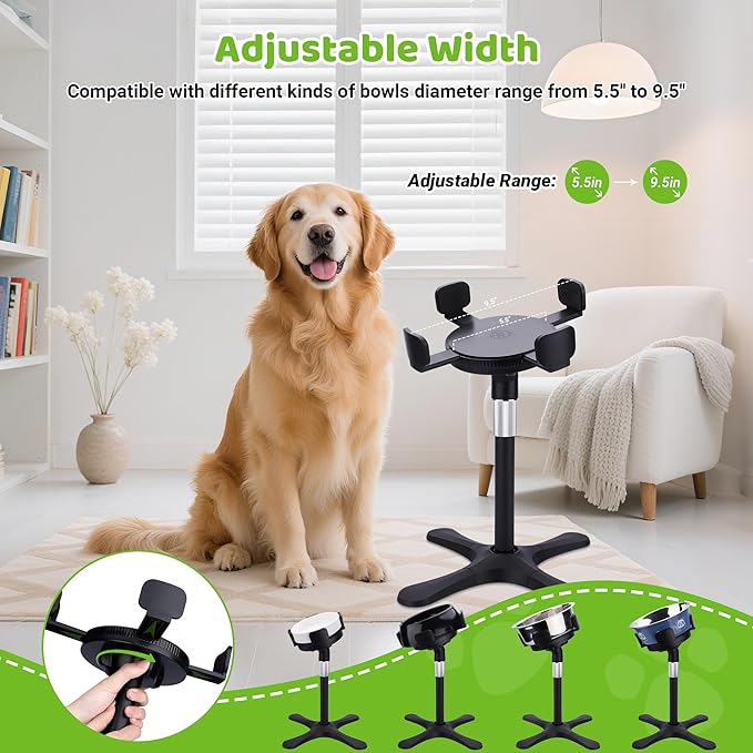 Elevated Dog Bowls for Large and Extra Large Dogs,Adjustable Width Dog Bowl Stand for 5.5-9.5" Wide Bowls,Food and Water Feeder,Single Holder with Tilted Height Adjust 12.4''-18.9'' (1 Pack)