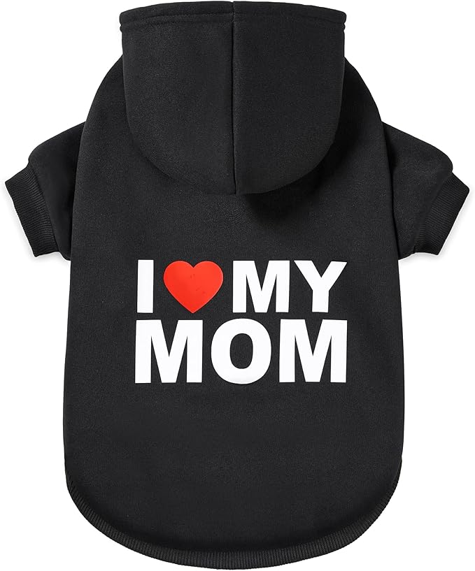 GreenJoy Dog Sweater Dog Hoodie Cold Weather Dog Coat Hooded Sweatshirt for Puppies,Cats, Small Medium Large Dogs (Large, Black (I Love My Mom))