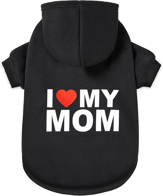 GreenJoy Dog Sweater Dog Hoodie Cold Weather Dog Coat Hooded Sweatshirt for Puppies,Cats, Small Medium Large Dogs (XX-Large, Black (I Love My Mom))