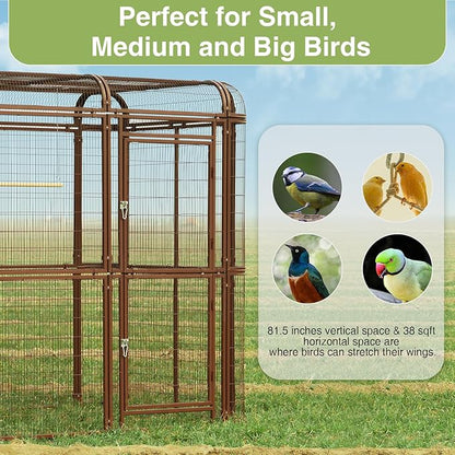 Large Walk-in Cage 87-inch Heavy Duty Bird Cage Outdoor Aviary Parrot Cage Wide Flight Metal Birdcage with Stand for Macaw Budgie Conure Lovebird Parakeet Cockatiel, 7.22x5.25x6.8ft, Brown