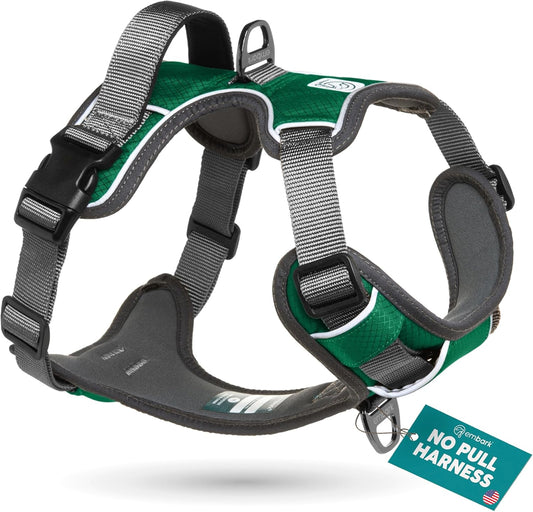 Embark Adventure Dog Harness, Reflective Trim No Pull Dog Harness for Large Dogs - Military Grade Nylon, Front Clip with Gel Lined Handle.