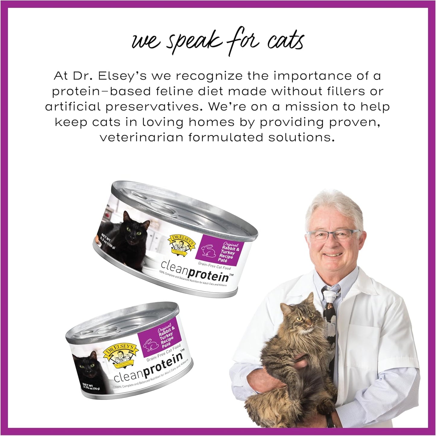 Dr. Elsey's cleanprotein Original Rabbit & Turkey Recipe Wet Cat Food, 2.75oz Cans, (Pack of 24)