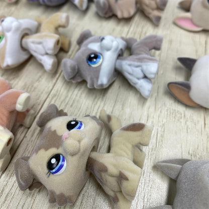 6PCS Custom-Made Flocked Old Pet Shop Toys Set Fuzzy Animal Figure Pack Short Hair Cat Dog Collie Dachshund Great dane Cocker Spaniel Lot with Neck Repair Accessories*Randomly Selected*