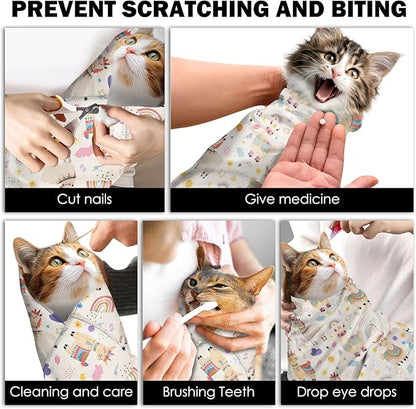 27.6"Cat Grooming Wrap, Self Adhesive Cat Wrap for Cutting Nails, Anti-Escape Calming Cat Swaddle Wrap for Medicine Ear Cleaning, Alpaca Anti-Scratch Cats Burrito Restraint Blanket, Pet Tool(6-10 lbs)