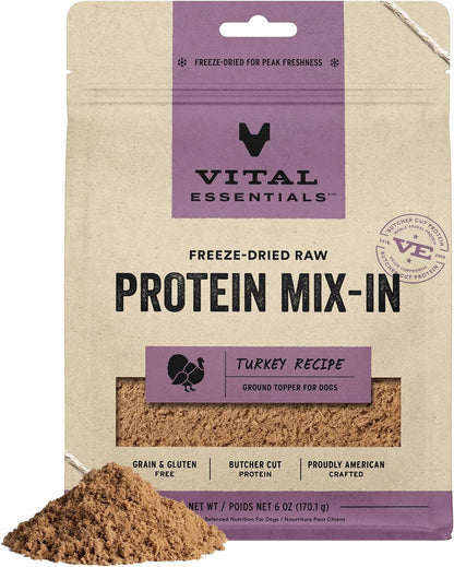 Vital Essentials Freeze Dried Raw Protein Mix-in Dog Food Topper, Turkey Ground Topper for Dogs, 6 oz