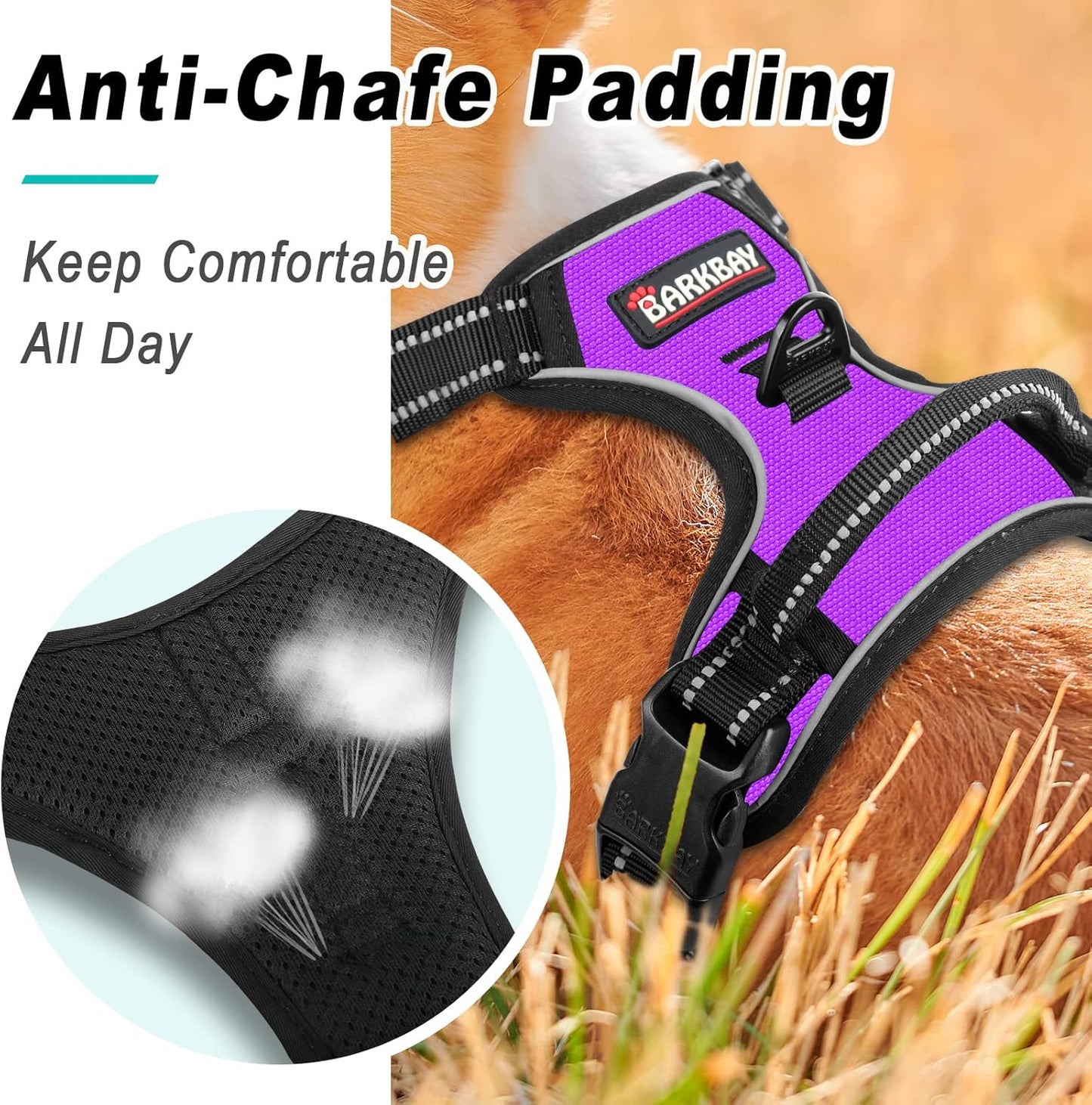 BARKBAY No Pull Dog Harness Large Step in Reflective Dog Harness with Front Clip and Easy Control Handle for Walking Training Running(Purple,S)