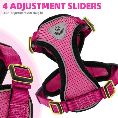PUPTECK Cat Harness and Leash Set Escape Proof Reflective Cat Walking Harness Adjustable Soft Breathable Mesh Vest for Small Pets, Deep Pink, S