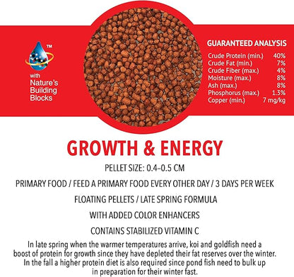 MICROBE-LIFT High Growth and Energy Floating Fish Food Pellets for Ponds, Water Gardens, and Fountains, Safe for Live Goldfish and Koi, 14.5 lbs
