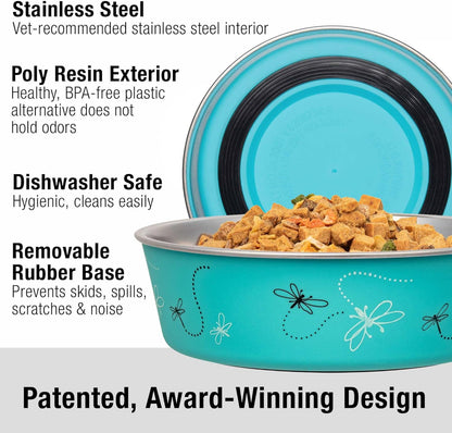 Loving Pets Bella Dog Bowls- Stainless Steel Dog & Cat Bowls - Spill Proof Dog Food Bowl, Cat Bowl, Puppy Essentials & Pet Supplies Great for Home & Travel (Small 10-20 lbs, Dragonfly)