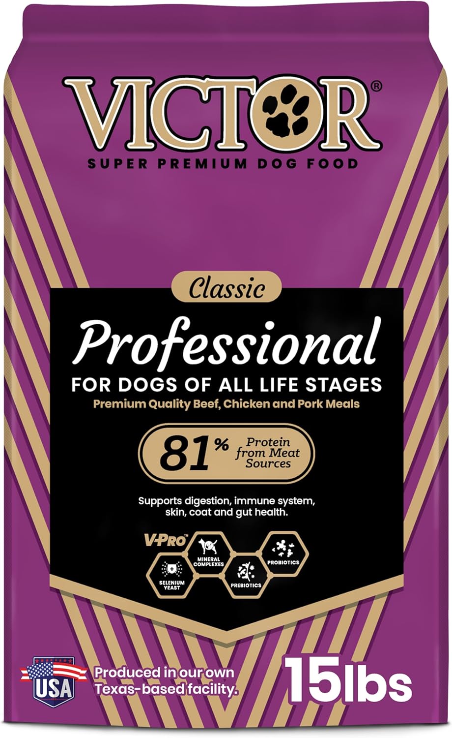 VICTOR Super Premium Dog Food – Professional Dry Dog Food – Super Premium Kibble with 26% Protein – Gluten-Free with Beef, Chicken & Pork Meals – for High Energy and Active Dogs & Puppies, 15lbs