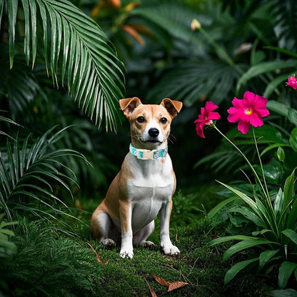 DOGWONG Spring Floral Cotton Dog Collar, Pink Flower Dog Collar Durable Soft Fabric Pet Dog Collars Cute Beachy Girl Female Puppy Necklace for Small Medium Large Dogs